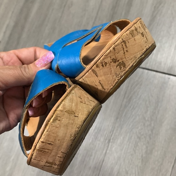 Kork-Ease Turquoise Blue Leather Crossover Slingback Cork Wedge Sandals size 6 - Picture 5 of 12
